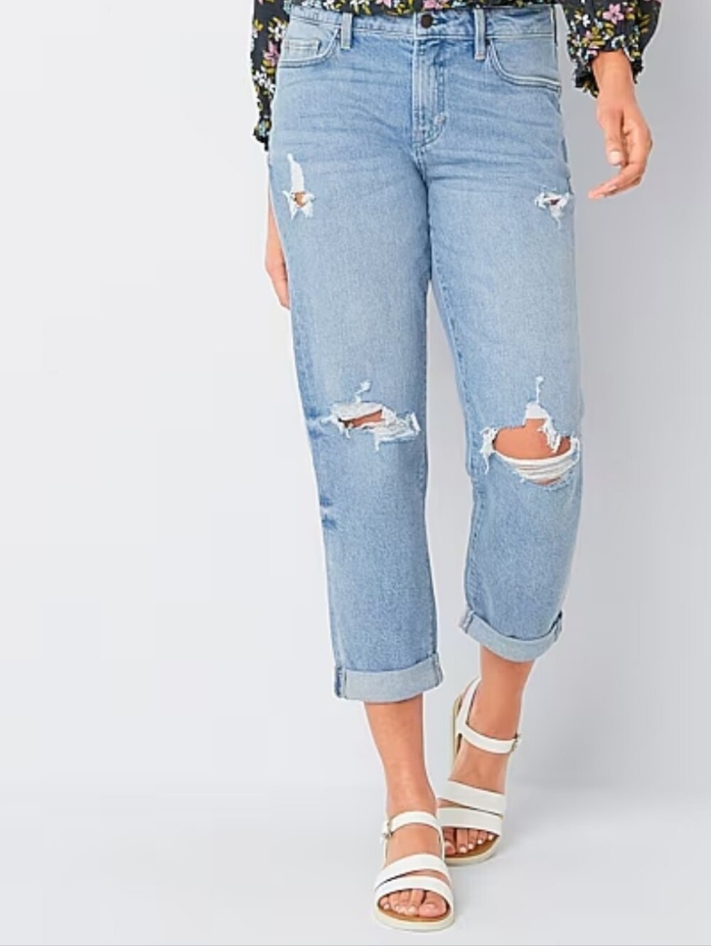 Trendy Light Blue Wash Distressed Boyfriend Jeans